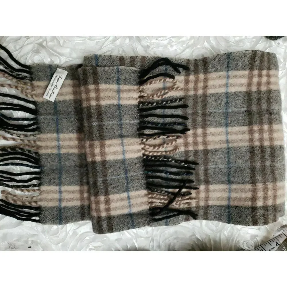 Enzo Mantovani Plaid Fringe Purple Soft Wool Cashmere Scarf 8